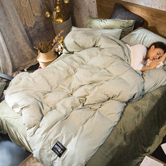 彩棉水晶绒四件套全棉简约纯色床单被套秋冬季加厚短毛绒保暖套件 绿条纹 1.5m（5英尺）床