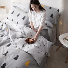 Lovely Korean version four piece 1.8m cotton bed, 1.5m small refreshing cotton minimalist three piece cartoon bed product kit bed sheet grove 1.2m (4 ft) bed