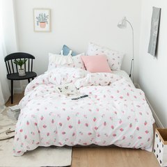INS Nordic minimalist pure fresh Princess wind cotton 40S twill four sets of small strawberry bedding kit Kit Strawberry temptation (towel one) S code (quilt cover 150*200)