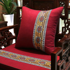 Chinese style cotton and linen embroidered mahogany sofa cushion antique solid wood furniture arm-chair cushion luohan bed thick sponge anti-slip jujube red (millennium fortune) 45x45cm (cushion cover)