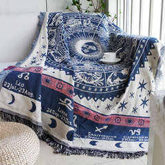 沙发垫沙发巾线毯针织美式北欧宜家毯子几何图案加厚靠背盖巾 白星座 90+17垂边*160cm