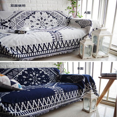Sofa cushion sand hair towel thread blanket knitting American Nordic ikea blanket geometric pattern thickening back cover towel blue white 90+17 vertical edge *160cm