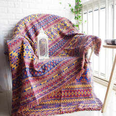 沙发垫沙发巾线毯针织美式北欧宜家毯子几何图案加厚靠背盖巾 波西米亚几何 90+17垂边*160cm