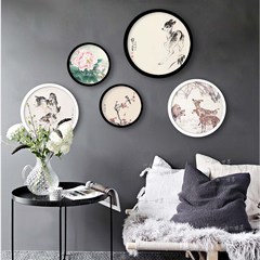 Fu Lu happy deer magpie Chinese Zen living room decoration painting round frame restaurant hanging dining hall wall painting wall painting with frame 80x120 simple black wood grain frame 16 - do not surprise magpie oil painting covered with film + low reflective organic glass