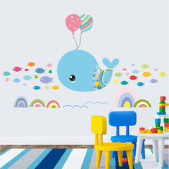Cute cartoon stickers whale balloon children bedroom fish color wall stickers can be removed Whale large