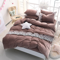 Bao Baorong four piece Princess Princess coral coral velvet thickening 1.5/1.8 meter winter kit warm fal bed bed Mocha coffee 2.0m (6.6 ft) bed
