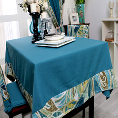 The popularity of American New Retro Blue flowers with edge table cloth tablecloth table cloth with towel Blue flowers with edge 65+17 vertical *180cm