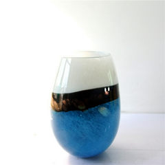 欧式蓝色简约风格手工玻璃花瓶样板房软装摆件 电视柜客厅装饰品 210048-4