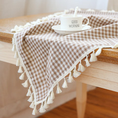 Garden tablecloth cloth art cotton and linen small fresh tea table tablecloth lattice rectangular square round table tablecloth artistic tassel yuge 150cm*220cm