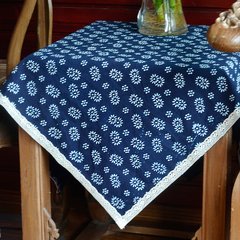 Dafeng cloth art: hand-printed blue calico tea pillow cover cushion cover tablecloth tea table cloth suit can be customized double flower tablecloth 65+17 vertical edge *70CM