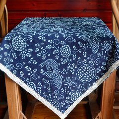 Dafeng cloth art: hand-printed blue calico tea pillow cover cushion cover tablecloth tea table cloth suit can be customized furu phoenix tablecloth back pocket towel 67*78