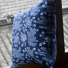 Dafeng cloth art: hand-printed blue calico tea with pillow case cushion cover tablecloth tea table cloth suit can be customized to wear peony pillow case with back rest towel 67*78