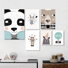 Nordic simple cartoon children's room decoration painting, small fresh bedroom, bedside hanging painting personality photos, wall frameless murals 30*40 Simple white clean frame Oil film laminating + low reflective organic glass