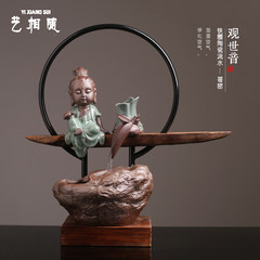 The wind turbine technology Zhaocai ceramic water fountain is the living room decoration Creative Zen office desktop decoration Three styles: Guanyin