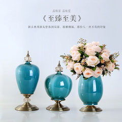 American living room decor decoration Home Furnishing European ceramic vase flower simulation package decoration crafts Three piece set of +3 beam champagne rose 3-28 pre-sale