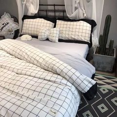 日式简约经典格子床上用品全棉色织水洗棉四件套纯棉蕾丝花边套件 床单款 白格 1.5m（5英尺）床