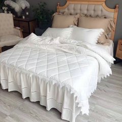 Sicilian thickened quilt cover cotton bed skirt set 100% cotton fairy princess lace bedclothes four-piece pure cotton set Sicily - all white 1.8 meter bed 220*240cm quilt cover