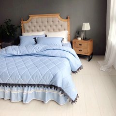Sicilian thickened quilt cover cotton bed skirt set 100% cotton fairy princess lace bedclothes four-piece pure cotton set Sicily - all blue 1.8 meter bed 220*240cm quilt cover