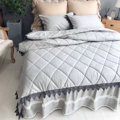 Sicilian thickened quilt cover cotton bed skirt set 100% cotton fairy princess lace bedclothes four-piece pure cotton set Sicily - all grey 1.8 meter bed 220*240cm quilt cover