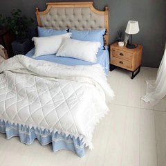 Sicilian thickened quilt cover cotton bed skirt set 100% cotton fairy princess lace bedclothes four-piece pure cotton set Sicily - white quilt blue dress 1.8m bed 220*240cm quilt cover