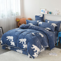 Fleece four-piece warm quilt cover 1.5/1.8m bed coral plush suite arctic love 1.5m (5ft) bed