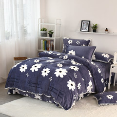 French fleece four-piece warm quilt cover 1.5/1.8m bed coral fleece suite floral dew 1.5m (5ft) bed