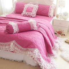 Korean lace pure color model thermal all-cotton four-piece cotton 100% cotton mixed bed skirt wedding bed set with model magenta 1.2m (4 ft) bed