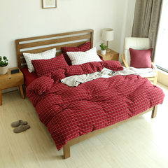 Four-piece set of fine quality washed cotton four-piece set of spring, summer, autumn and winter bed sheets without printing full cotton grid pattern 1.5m /1.8m bed of zilan shengxia bed set