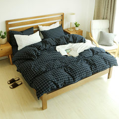 Four-piece set of fine quality washed cotton four-piece set of spring, summer, autumn and winter bed sheets without printing full cotton grid pattern 1.5m /1.8m bed of zilan warm winter bed set