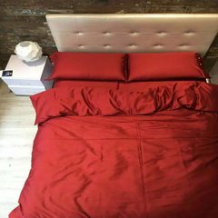 European-style plain simple cotton bed with four-piece set of 60 long-staple cotton bed, pure cotton suite, knight red 1.5m (5ft) bed
