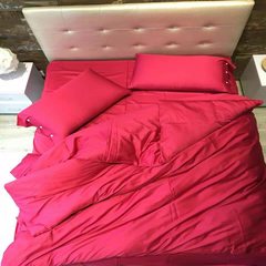 European-style plain simple cotton bed set with four pieces of 60 long pile cotton bed set with coral red 1.5m (5ft) bed of pure cotton suite