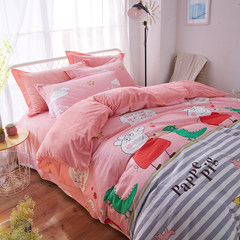Thickened crystal fleece four-piece set thickened all-cotton cartoon flannel thermal suite bed fluffy winter piglet 1.2m (4 ft) bed