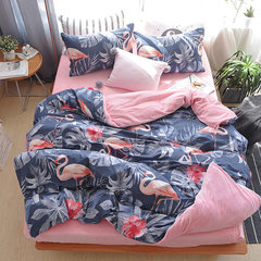Ins Red Flamingo romantic A B plush velvet warm colored cotton flannel single double bed Suite Bed linen Love bird 1.2m (4 feet) bed