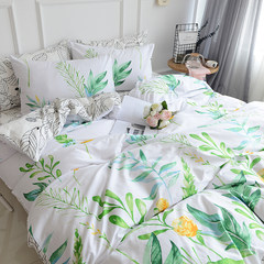 American small fresh garden green cotton four sets of pure cotton bedding, bed linen, double suite new products Tropical rain forest 1.2m (4 feet) bed