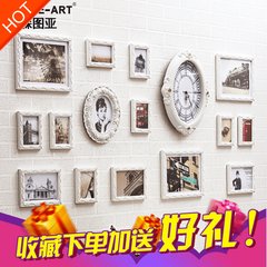 Photo wall, solid wood, European irregular clock, photo frame wall, creative combination living room, Hepburn photo wall, photo frame hanging wall