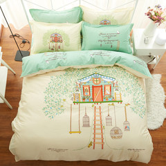 Korean version of simple cotton four-piece set 1.8m pure cotton quilt cover bedspread type bed hat 4-piece set 1.5m garden set bedspread 1.8m (6ft) bed for tree house