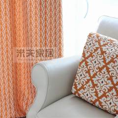 Orange wheat flower stripe jacquard cotton curtains, bedroom thick shade, sofa cushion, export to the United States Without shade head + flat Orange ear flower