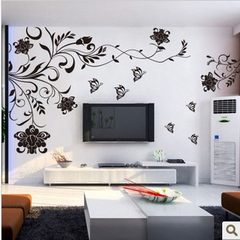 Purple coral wall butterfly flower vine living room TV backdrop sofa bedroom wall stickers wall butterfly vine in