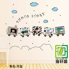 Shipping new seckill train photos of children room cartoon stickers kindergarten cute photo wall stickers White + sky blue Small