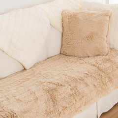 Winter living room short plush simple modern sofa cushion european-style anti-skid real leather cloth art solid wood sand hair towel cover custom-made long hair - light coffee color 80*80cm