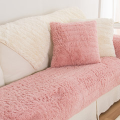 Winter living room short plush simple modern sofa cushion european-style anti-skid real leather cloth art solid wood sand hair towel cover custom-made long hair - pink 80*80cm