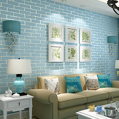 Mediterranean brick wallpaper, brick tiles, white bricks, TV backdrop, living room entrance, Chinese blue bedroom wallpaper Non adhesive paper, glue paste Wallpaper only