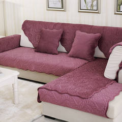 冬季加厚毛绒沙发垫布艺防滑简约现代欧式坐垫扶手靠背巾套罩全盖 凤尾-紫色 80*80cm