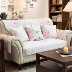 Mo Naihe American Rural pink flowers cotton fabric sofa cushion sofa cover towels set custom slip Roman 110*210cm