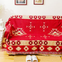 Retro ethnic geometric simplicity personality Nordic ikea American style living room carpet shawl cushion cover cover blanket red charm (classic double-sided) 90*90cm