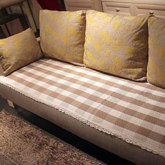 Grey cotton fabric, sofa upholstery, European leather sofa set, sofa towel, antiskid sofa towel Gray and white 80*80cm