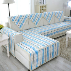 Old coarse cloth sofa cushion cloth art fashion sofa cover cushion sand hair towel cover prevent slippery pure cotton stripe grid can make blue case 65+17 hang edge *180cm