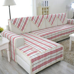 Old coarse cloth sofa cushion cloth art fashion sofa cover cushion sand hair towel cover prevent slippery pure cotton stripe grid can make to order red case 65+17 hang edge *210cm