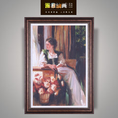 Han Ya oil painting, modern artists, hand-painted living room, European style portraits, oil painting, porch Gallery, decorative painting, rural painting 23 cm *28 cm Oil film laminating + low reflective organic glass