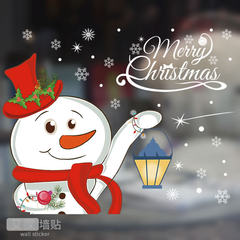 Removable wall stickers Christmas Snowman lamp room dormitory shop window glass wall stickers, kindergarten large